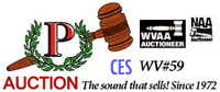 Logos: WVAA NAA CES WV #59. Plumlee Auctions Logo with a Gavel: "The Sound that Sells! Since 1972"
